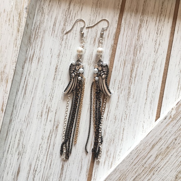 Handmade Jewelry - Silver Angel Wing and Shell Earrings